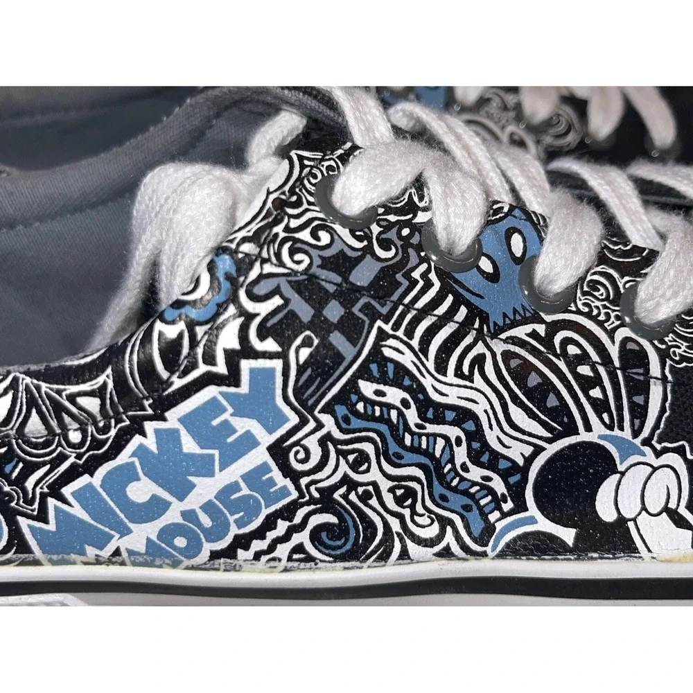 Disney Parks Men's Black Canvas Mickey Mouse Graffiti Print Sneakers Shoes Sz 7